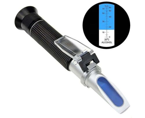 Réfractomètre à alcool avec ATC, plage de mesure 0-80 % V/V, pipette et chiffon de nettoyage inclus