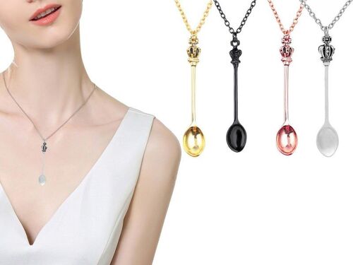Ensemble De 4 Mini-Colliers Cuillères Couronnes En Or, Argent, Or Rose Et Noir Pour Festivals Et Fêtes