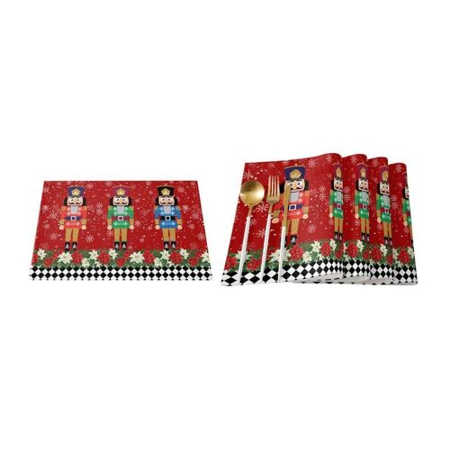 Lot De 4 Sets De Table En Polyester Motif Soldat Casse-Noisette Pour Noël Et Les Fêtes - 48 X 33 Cm