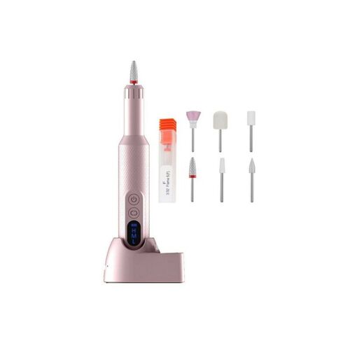 Kit De Ponceuse À Ongles Électrique Rechargeable Par Usb Avec 6 Embouts - Rose 