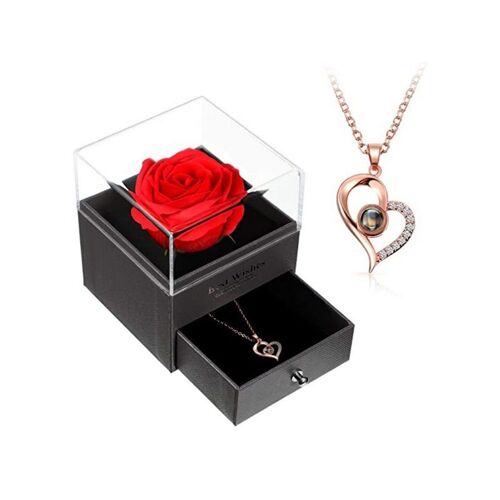 Coffret Collier En Or Rose Avec Projection En 100 Langues Et Coffret De Rangement Pour Bijoux