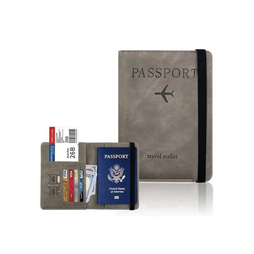 Portefeuille gris avec blocage RFID et emplacements pour cartes et billets