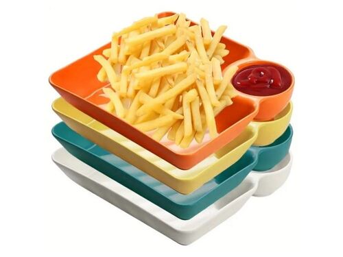 Ensemble De 8 Assiettes À Collation Divisées Avec Porte-Sauces ¿ Plateaux De Service Réutilisables En Blanc, Orange, Vert Et Jaune