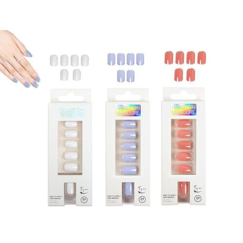 72 Faux Ongles À Coller De Couleur Unie ¿ Bleu, Rose, Blanc ¿ Réutilisables Avec Autocollants 