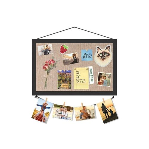 Grand tableau en liège avec cadre en bois pour notes et photos - Noir, 42 x 28 cm