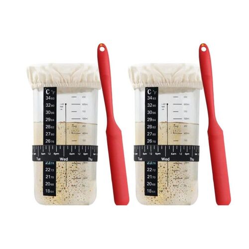Kit De Démarrage Pour Levain Avec Bocal En Verre De 680 Ml, Grattoir En Silicone, Housse En Tissu, Thermomètre Et Bande De Marquage D'alimentation