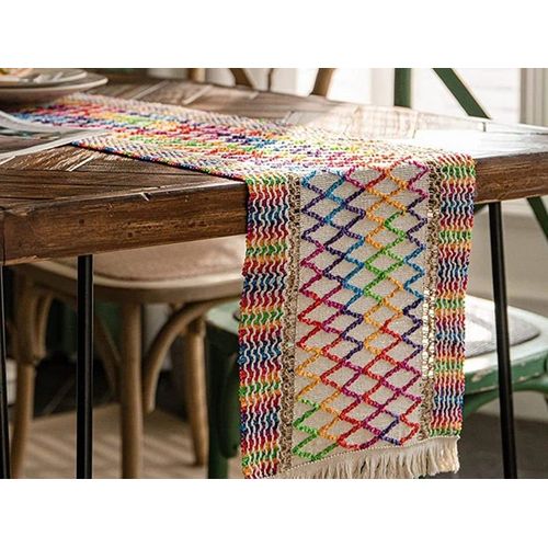 Chemin De Table En Coton Et Lin 200 X 30 Cm Avec Pompons