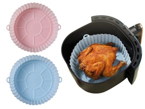 Tapis de cuisson réutilisables en silicone pour friteuse à air ¿ Lot de 2, rose et bleu, certifiés FDA, résistants à la chaleur, faciles à nettoyer