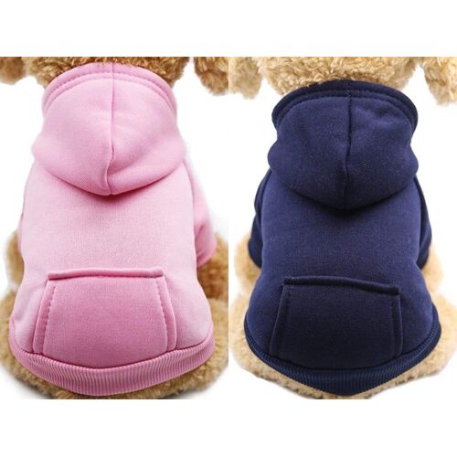 Ensemble 2 Sweats À Capuche Pour Animaux De Compagnie, Rose Et Bleu Marine, Pour Chiens Et Chats, Taille L, Sweat-Shirt Chaud Avec Capuche Et Poches