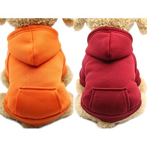 Lot De 2 Sweats À Capuche Rouges Et Oranges Pour Petits Chiens Et Chats, Chauds Et Faciles À Porter, Avec Poches