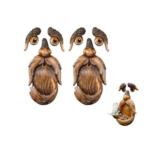 Lot De 2 Mangeoires À Oiseaux En Résine, Sculpture De Visage De Vieil Homme, Pour Décoration De Jardin Et Alimentation Des Oiseaux
