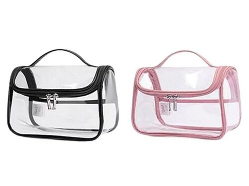 Trousses De Toilette Transparentes Noires Et Roses Pour Le Voyage Et Le Rangement - Lot De 2