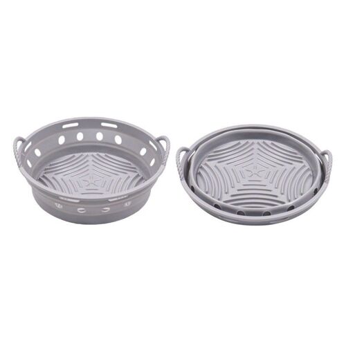 Revêtement rond en silicone pour friteuse à air, réutilisable et pliable, gris, diamètre 21,6 cm