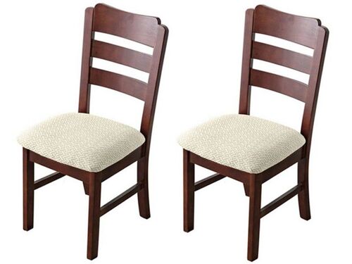 Housses de chaise de salle à manger extensibles, housses de coussin amovibles en jacquard beiges (lot de 2)