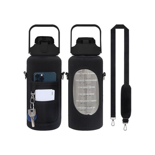Bouteille D'eau De Sport Noire De 2 L Avec Sac De Transport Et Marqueur De Temps