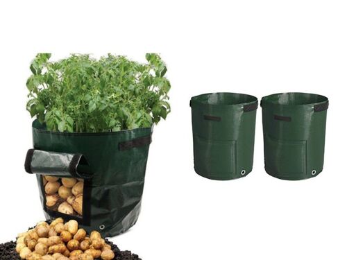 Sacs de plantation pour pommes de terre de 10 gallons - Lot de 2, plastique PE durable, fenêtre de récolte, circulation d'air, poignées robustes
