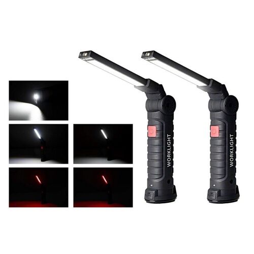 Lot De 2 Lampes De Travail À Led Avec Base Magnétique, Rechargeables Par Usb, Pour Le Camping Et Les Réparations
