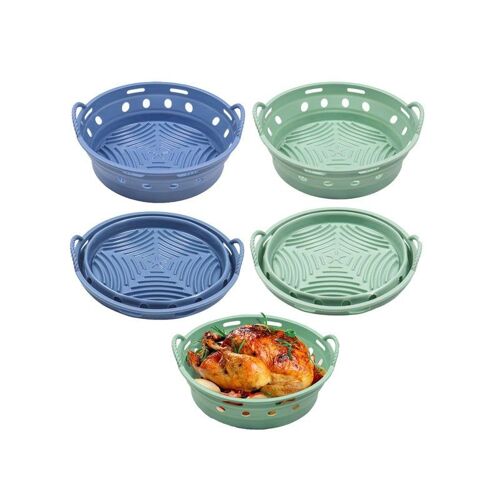 Revêtements Ronds En Silicone Pour Friteuse À Air Et Four ¿ Lot De 2, Bleu Et Vert