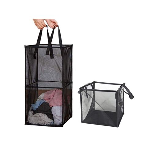 Lot de 2 paniers à linge noirs pour vêtements, jouets et rangement ¿ Paniers en maille pliables avec poignées