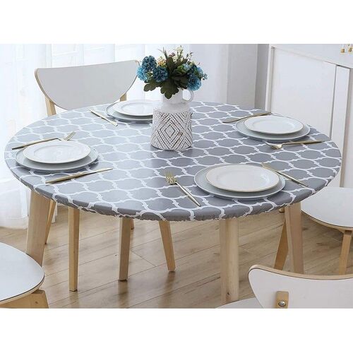 Nappe Ronde En Pvc Imperméable Grise De 122 Cm, Motif Treillis Marocain