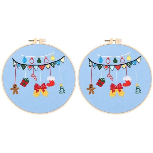 Kit De Broderie De Noël Diy Pour Débutants : 2 Kits Avec Motifs, Cerceaux, Fils Et Aiguilles