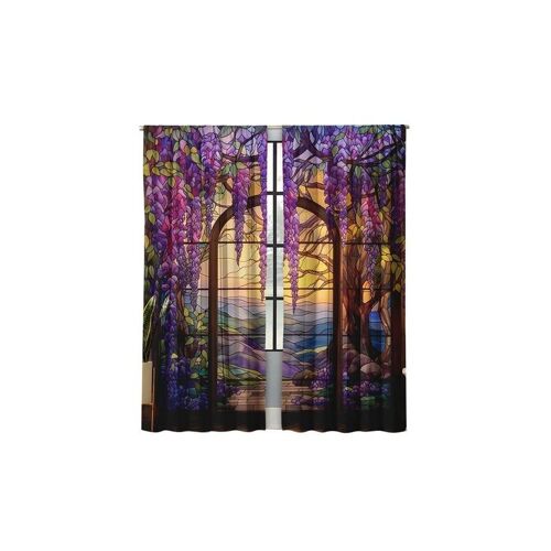 Lot De 2 Rideaux Imprimés Glycine 150 X 166 Cm Pour Décoration Intérieure - Tissu Polyester Filtrant La Lumière