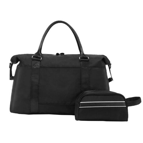 Ensemble sac de voyage et trousse de maquillage - Tissu Oxford noir imperméable - Sac week-end et sac de sport