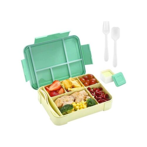 Boîte À Bento À Compartiments Séparés Avec Cuillère Et Fourchette - Vert - Boîte À Lunch Étanche