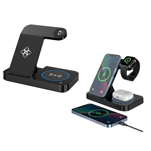 Station De Charge Sans Fil 3 En 1 Pour Téléphone, Montre Et Écouteurs - Chargeur Rapide 15 W, Double Usb, Angles Réglables