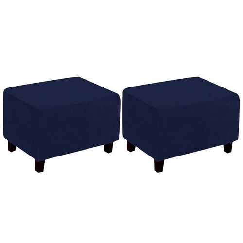 Housses De Coussin Pour Tabouret Ottoman Bleu Marine - Lot De 2, Compatibles Avec Les Tabourets Rectangulaires, Polyester Extensible, Faciles À Installer