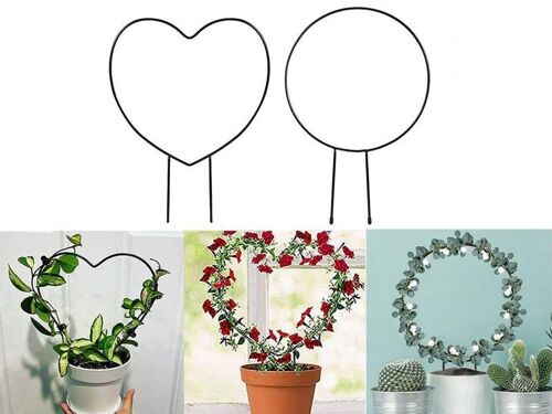 Treillis rond et en forme de coeur pour plantes grimpantes - Support de jardin - Lot de 2