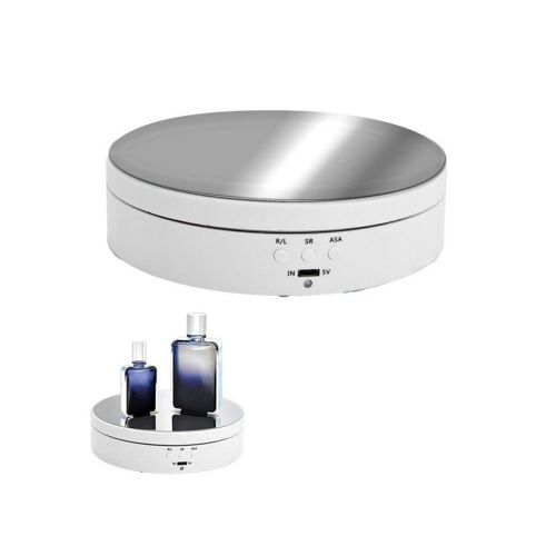 Présentoir À Bijoux Électrique Rotatif À 360 Degrés, Blanc, Plastique Abs, Diamètre 13,8 Cm, Hauteur 3,5 Cm