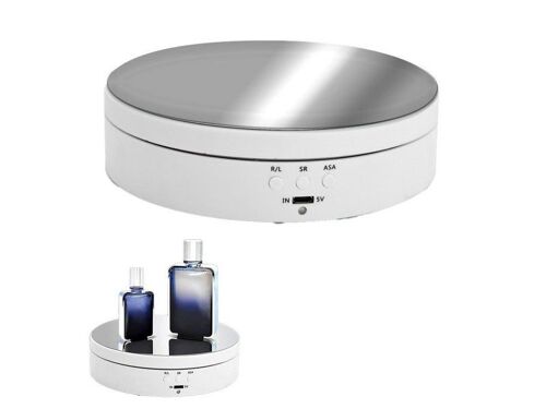Présentoir À Bijoux Électrique Rotatif À 360 Degrés, Blanc, Plastique Abs, Diamètre 13,8 Cm, Hauteur 3,5 Cm