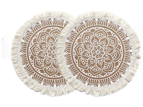 Lot De 2 Sets De Table Ronds En Jute De 41 Cm, Motif Lotus Noir, Pour Décoration De Salle À Manger