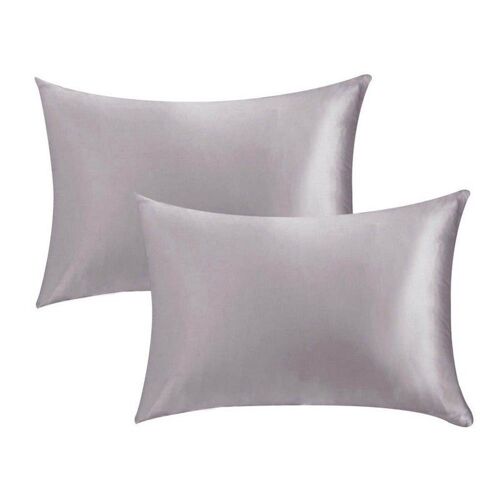 Lot De 2 Taies D'oreiller En Soie De Mûrier Grises 48 X 74 Cm Avec Fermeture Éclair Dissimulée