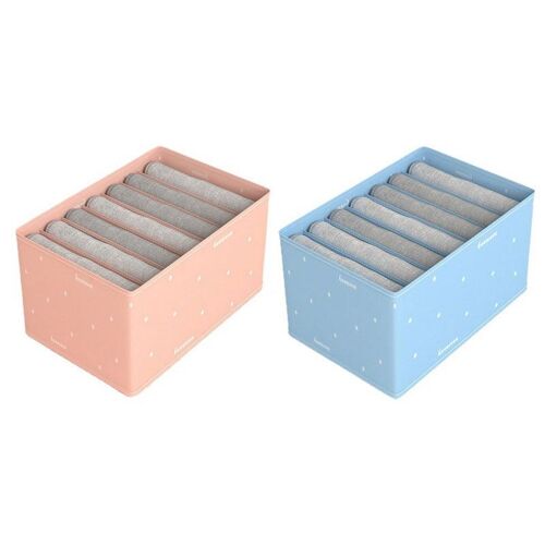 Boîte de rangement pour jeans et pantalons 7 compartiments - Bleu ciel et rose - 2 pièces