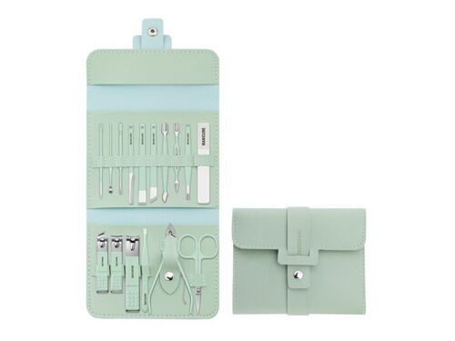 Coffret De Soins Des Ongles 16 Pièces Avec Étui En Cuir Synthétique - Vert 