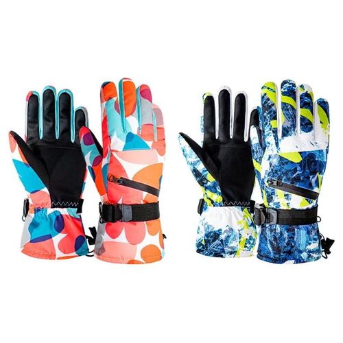 Lot De 2 Paires De Gants De Ski Unisexes Bleus Et Orange Pour Écran Tactile