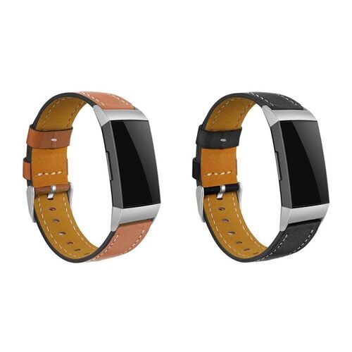 2 Bracelets En Cuir Noir Et Marron Pour Fitbit Charge 3