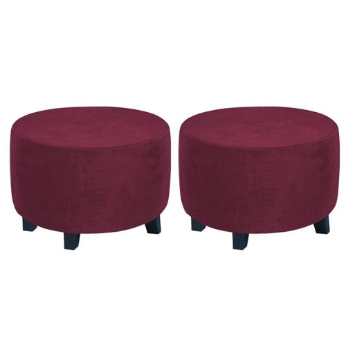 Lot De 2 Housses Rondes Pour Pouf - Rouge Vin, Convient Aux Fauteuils De 48 À 55 Cm De Diamètre Et De 43 À 45 Cm De Hauteur.