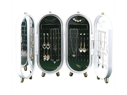 Boîte à bijoux avec miroir pour colliers et boucles d'oreilles - Blanc