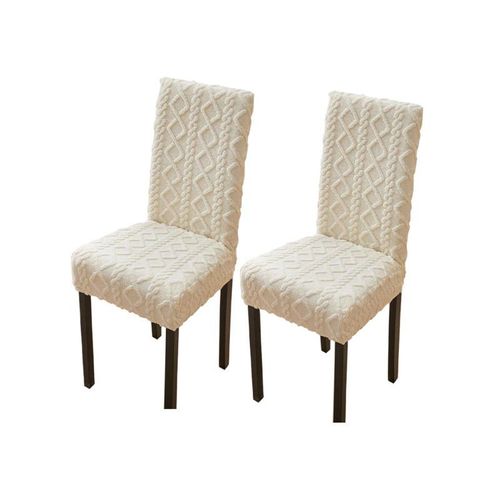 Lot De 2 Housses De Chaise Universelles En Jacquard Beige Pour Chaises De Salle À Manger Et De Cuisine