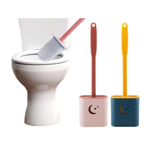 Lot de 2 brosses WC souples en TPR avec support - Bleu et rose