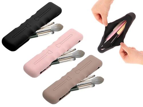 Lot de 3 porte-pinceaux de maquillage en silicone - Sac de rangement de voyage pour pinceaux