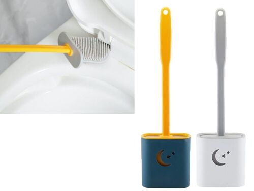 Brosse WC en TPR souple avec support - Bleu et gris