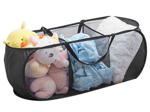 Panier à linge pliable en maille à 3 compartiments, noir