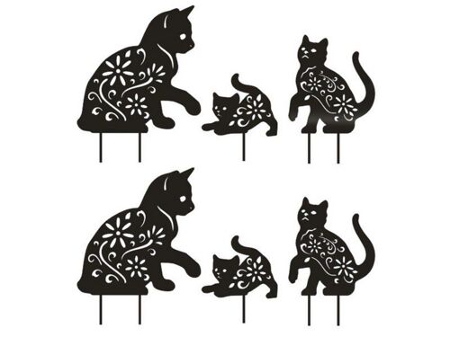 Lot de 3 piquets de jardin en métal en forme de silhouette de chat ¿ Décoration extérieure pour pelouse et jardin