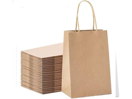 Lot de 20 sacs en papier kraft écologiques pour cadeaux et courses - Marron - 21 x 11 x 27 cm