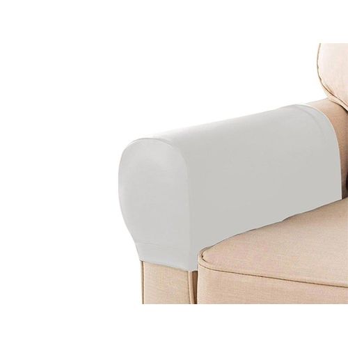Lot De 2 Housses D'accoudoirs De Canapé Amovibles En Cuir Synthétique Blanc