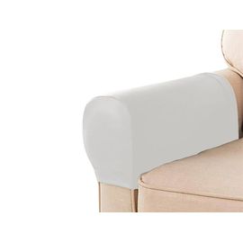 Lot De 2 Housses D'accoudoirs De Canapé Amovibles En Cuir Synthétique Blanc
